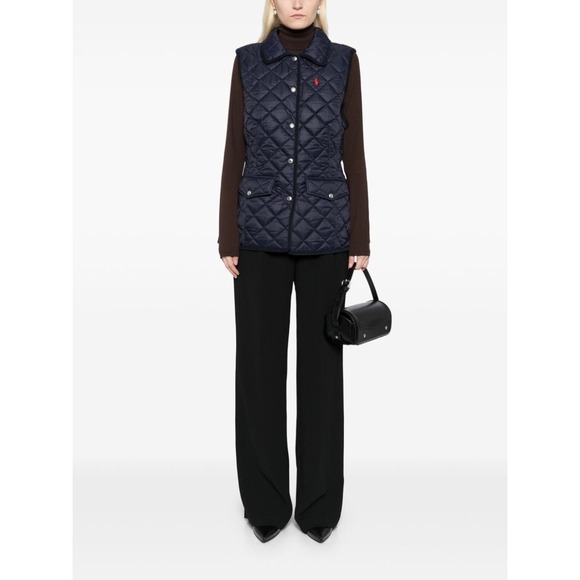 Polo Ralph Lauren Quilted Vest Women XXS Navy Blue Snap Front Preppy Equestrian - Picture 11 of 11